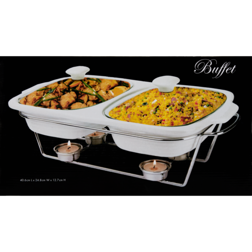 Buffet Two Division Casserole Dish & Warmer Stand