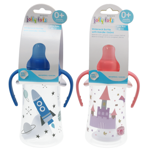 Jolly Tots Wide Neck Bottle with Handles 0 Months+ 360ml (Assorted Item - Supplied At Random)