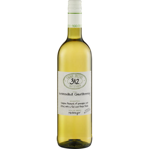 Odd Bins 312 Unwooded Chardonnay White Wine Bottle 750ml