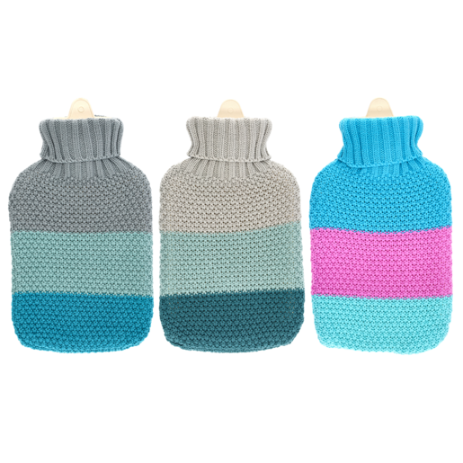 3 Tone Knitted Pastels Hot Water Bottle 2L (Assorted Item - Supplied At Random)