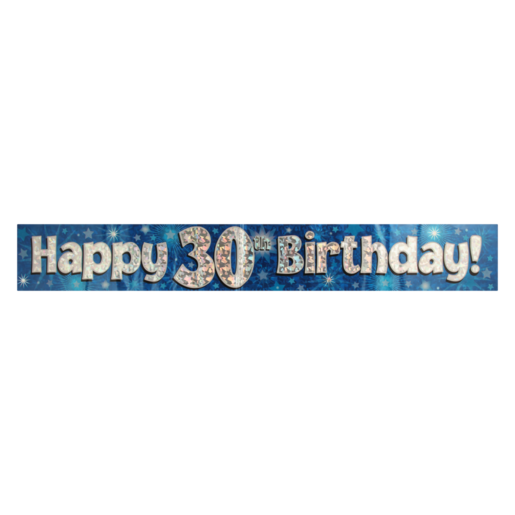 Oaktree UK Blue & Silver Sparkling Fizz Happy 30th Birthday Banner 2.7m