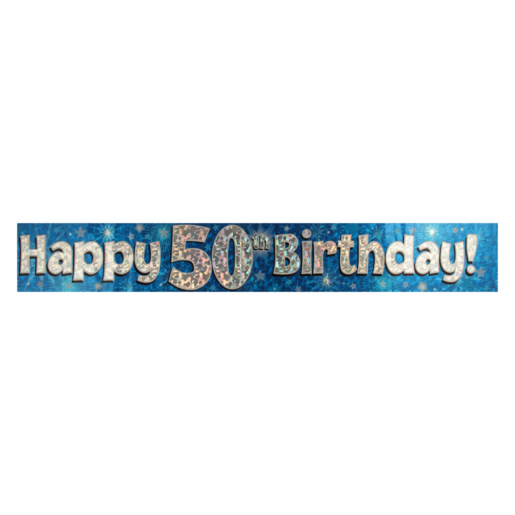 Oaktree UK Blue & Silver Sparkling Fizz Happy 50th Birthday Banner 2.7m