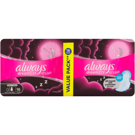 Always Dreamzzz Extra Long Night Maxi Thick Sanitary Pads 16 Pack