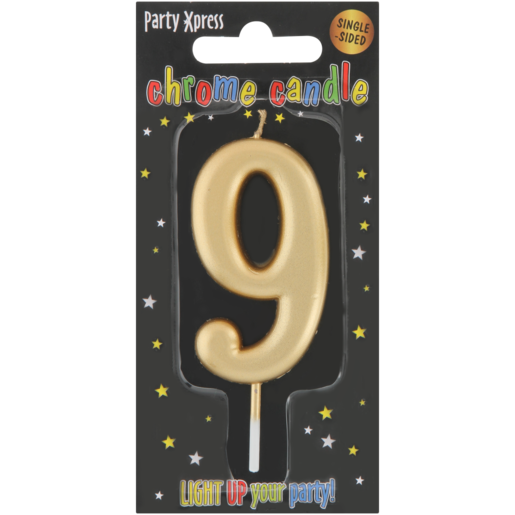 Party Xpress Metallic Gold Number 9 Chrome Candle