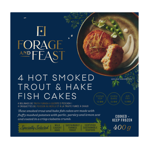 Forage And Feast Frozen Hot Smoked Trout & Hake Fish Cakes 4 Pack