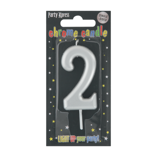 Party Xpress Metallic Silver Chrome Number 2 Candle