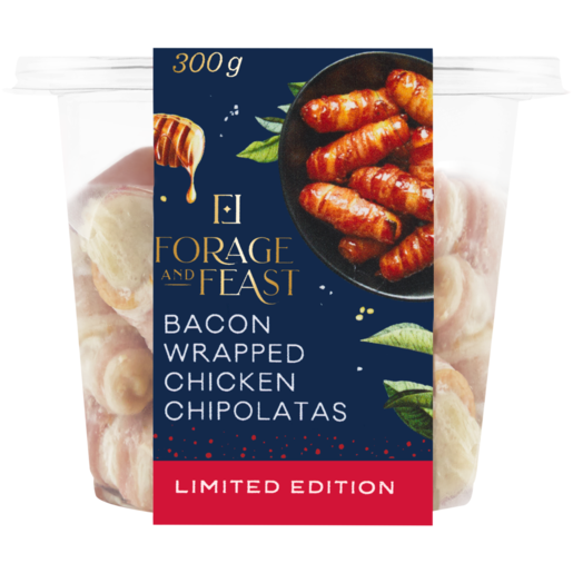 Forage And Feast Limited Edition Bacon Wrapped Chicken Chipolatas 300g