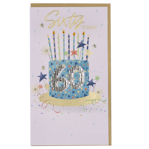 Champagne Cake & Candles Happy Birthday 60th Card