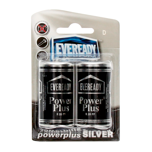 Eveready Power Plus D Zinc Carbon Batteries 2 Pack