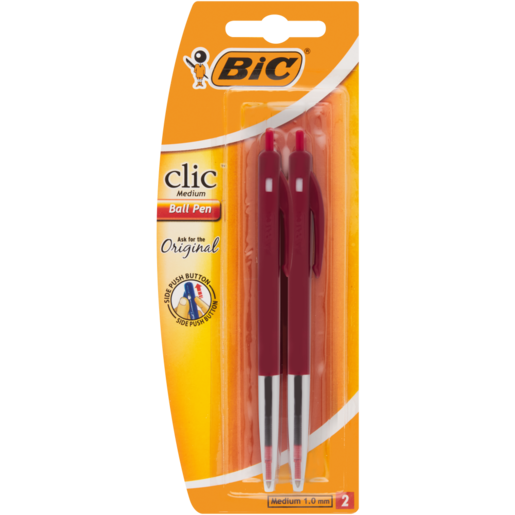 BIC Clic Medium Ball Pen Red 2 Pack