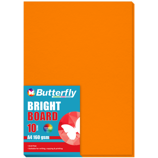 Butterfly Bright Orange A4 Board 10 Pack