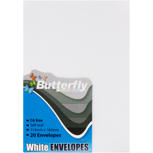 Butterfly White Self-Seal Envelopes 20 Pack