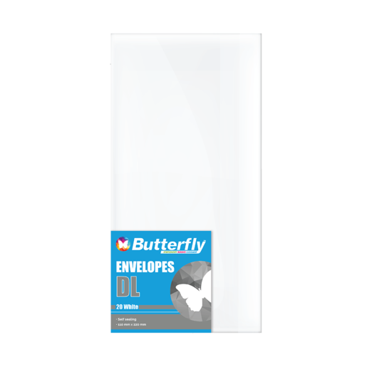 Butterfly White Self-Seal Envelopes 20 Pack (DL)