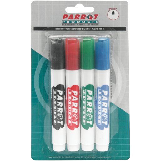 Parrot Products Bullet Tip Whiteboard Markers 4 Pack