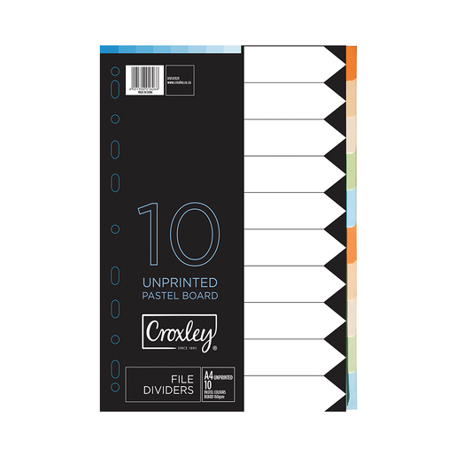 Croxley A4 Multicoloured Pastel Unprinted File Dividers 10 Pack