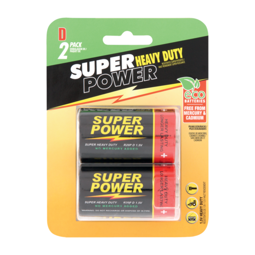Super Power D Heavy Duty Batteries 2 Pack