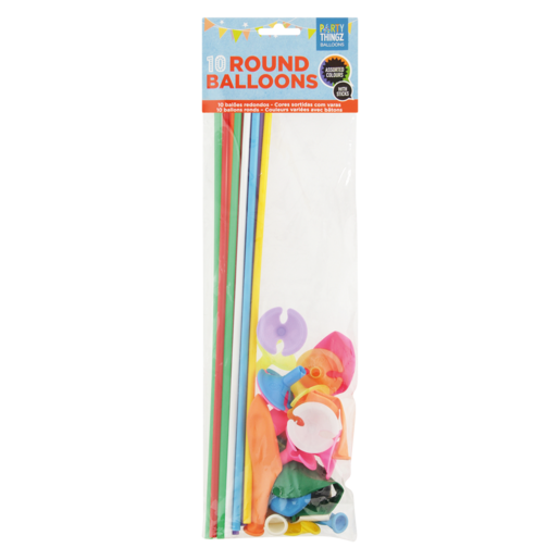 Party Thingz Round Balloons & Sticks 10 Pack