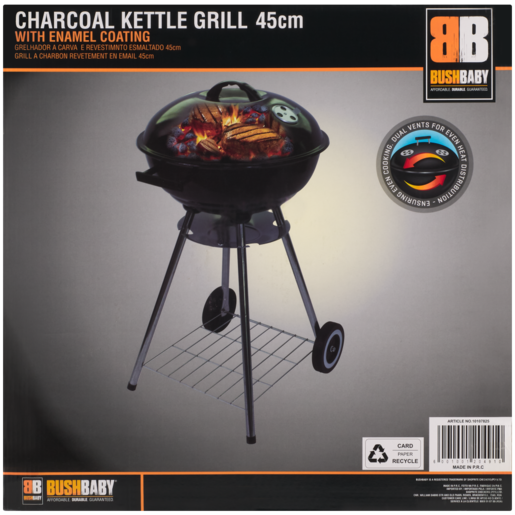 Bush Baby Charcoal Kettle Grill With Enamel Coating 45cm, Kettle Braais, Braai, Outdoor