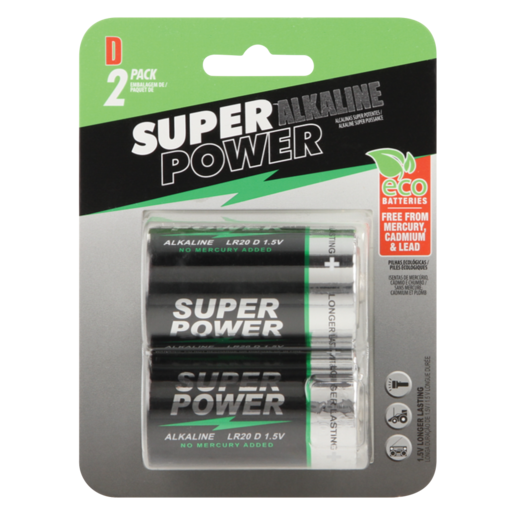 Super Power D Alkaline Batteries 2 Pack