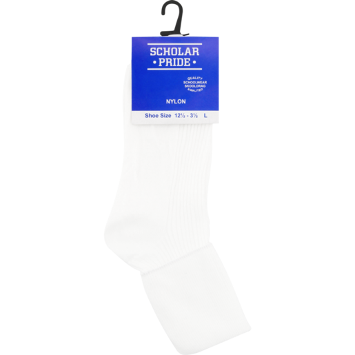 Scholar Pride White Girls Short School Socks Size 12-3