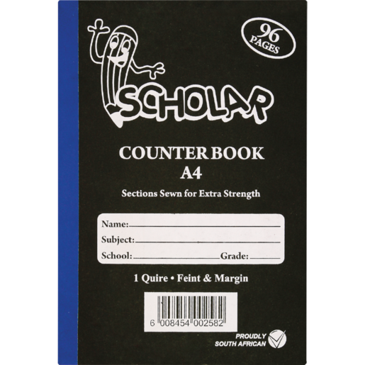 Scholar A4 1 Quire Feint & Margin Hardcover Counter Book 96 Page