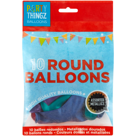 Party Thingz Round Balloons Assorted Metallics 10 Pack