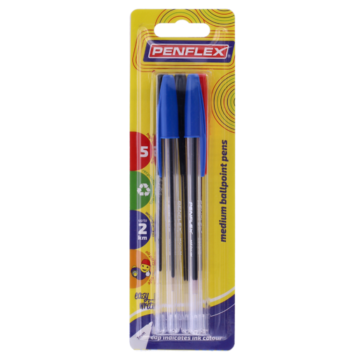 Penflex Medium Ballpoint Pens 5 Piece (Colour May Vary)