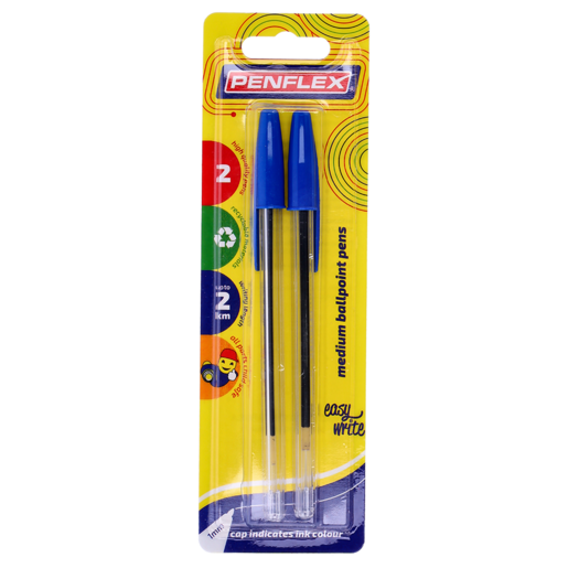 Penflex Clear Medium Blue Ballpoint Pen 2 Pack