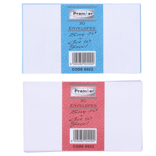 Premier Envelopes 30 x 152mm 30 Pack (Colour May Vary)
