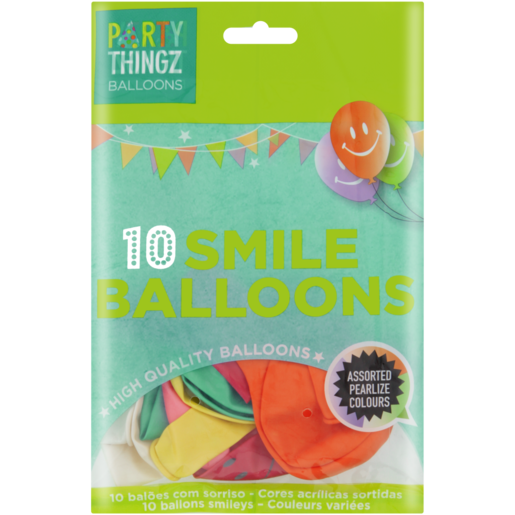 Party Thingz Assorted Pearlize Smile Round Balloons 10 Pack