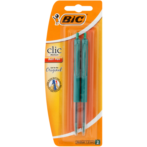 BIC Clic Medium Ball Pen Green 2 Pack