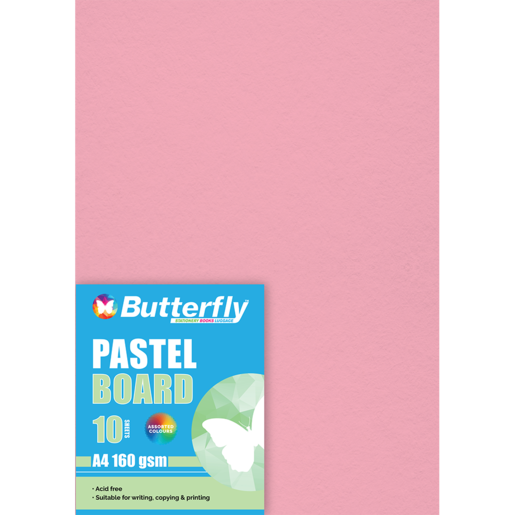 Butterfly A4 Pastel Pink Board 10 Pack