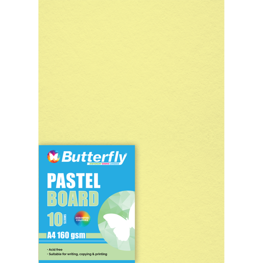 Butterfly A4 Pastel Yellow Board 10 Pack