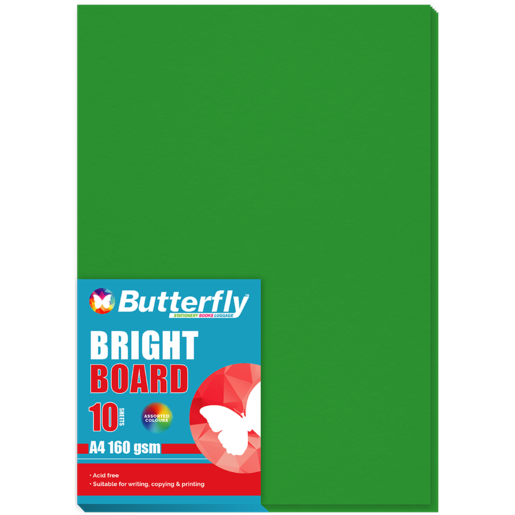 Butterfly A4 Bright Green Board 10 Pack