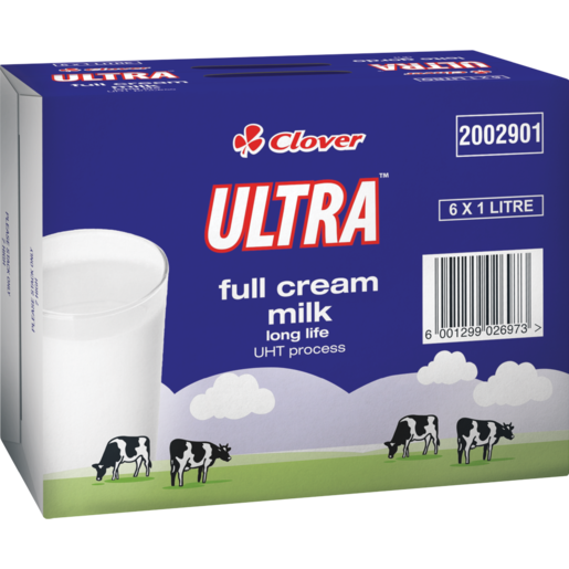 Clover Ultra UHT Long Life Full Cream Milk Carton 6 x 1L