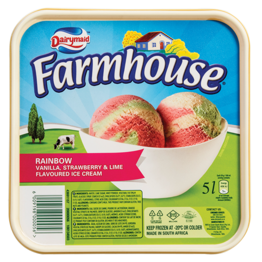 Dairymaid Farmhouse Rainbow Vanilla Strawberry & Lime Flavoured Ice cream 5L