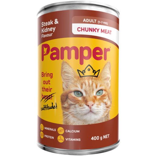 Pamper Chunky Meat Steak & Kidney Flavoured Cat Food Can 400g