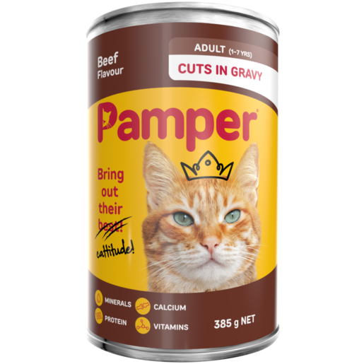 Pamper Beef Flavoured Cuts In Gravy Cat Food Can 385g
