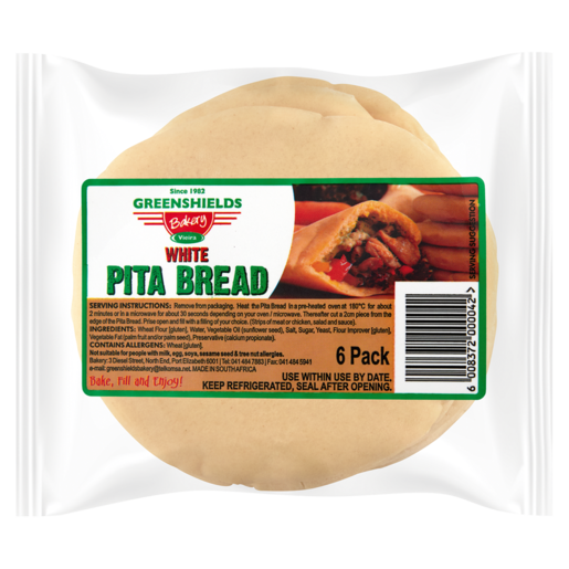 Greenshields Bakery White Pita Bread 6 Pack