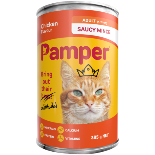 Pamper Saucy Mince Chicken Flavoured Cat Food 385g