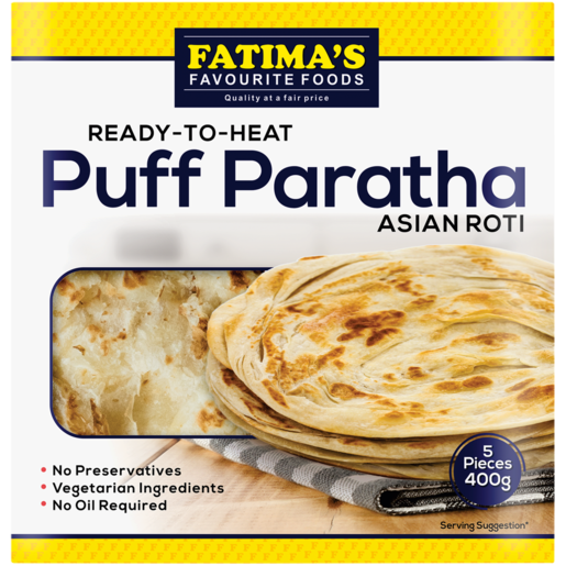 Fatima's Frozen Ready-To-Heat Puff Paratha Asian Roti 400g