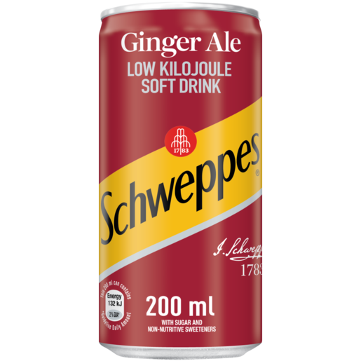 Schweppes Ginger Ale Low Kilojoule Soft Drink Can 200ml