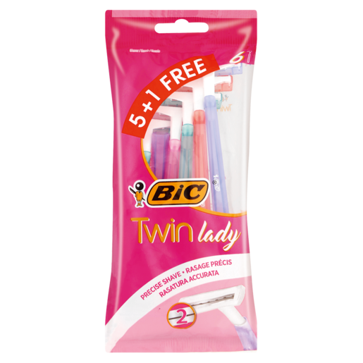 BIC Twin Lady Women's Disposable Razors Pouch 5 Pack +1 Free