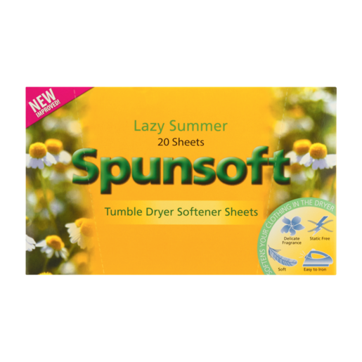 Spunsoft Dryer Softener Sheets 20 Piece | Fabric Softener & Conditioner | Laundry Fabric Softener | Cleaning | Household | Checkers ZA