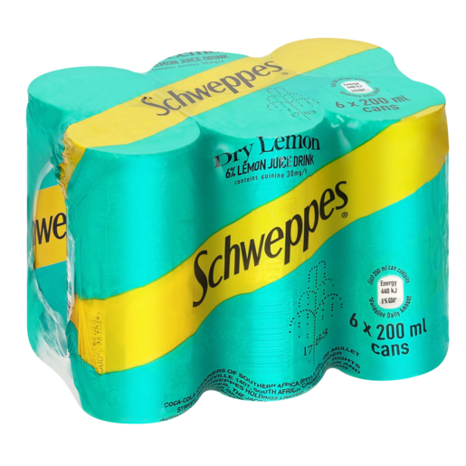 Schweppes Dry Lemon Soft Drink Cans 6 x 200ml