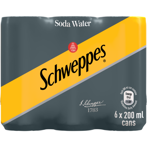 Schweppes Soda Water Soft Drink Cans 6 x 200ml
