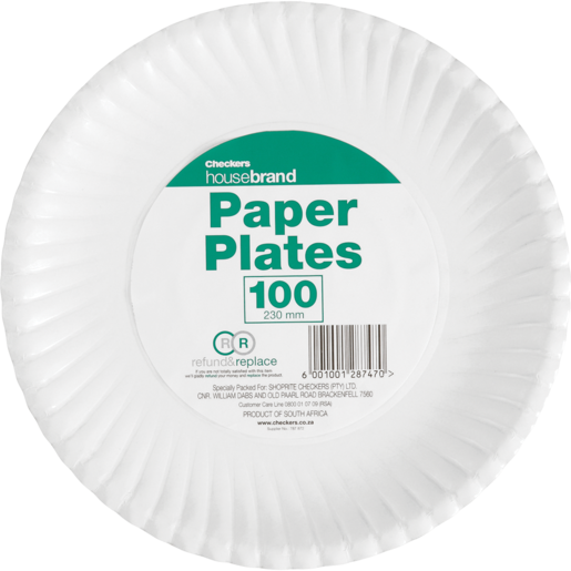 Checkers Housebrand 230mm Paper Plates 100 Pack