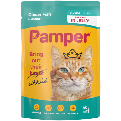 Pamper Ocean Fish Flavoured Adult Cat Food In Jelly Pouch 85g