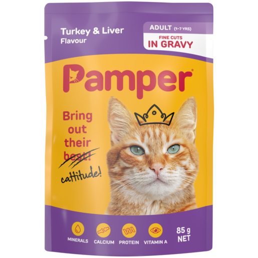 Pamper Turkey & Liver Flavoured Adult Cat Food In Gravy Pouch 85g