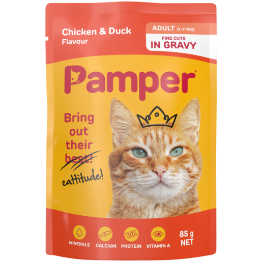 Pamper Chicken & Duck Flavoured Adult Cat Food In Gravy Pouch 85g